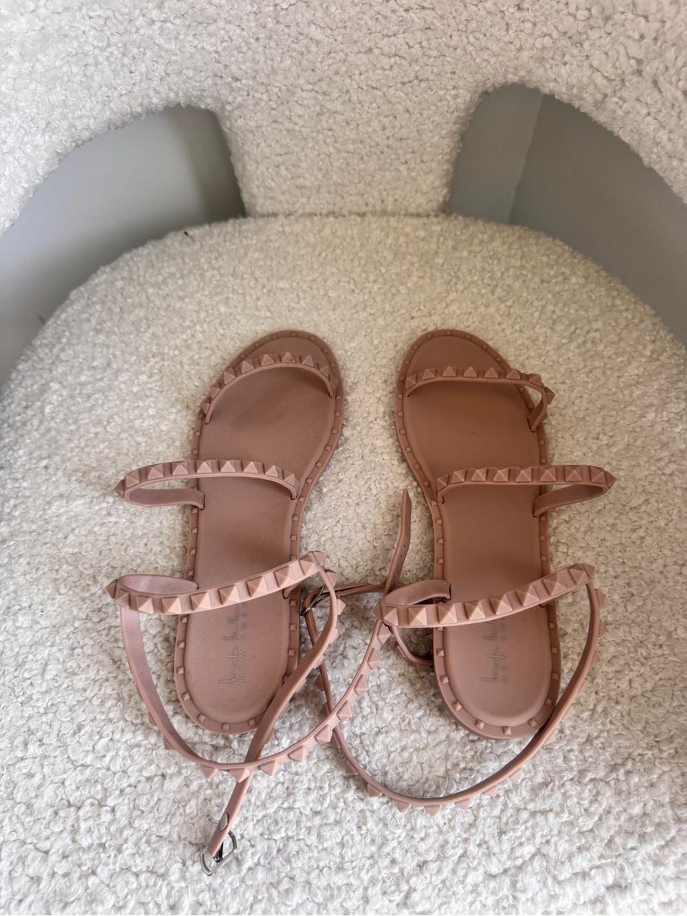 Nicole Miller Blush Pink Studded Strappy Flat Sandals